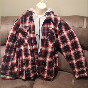 Smiths Workwear Sherpa Lined Microfleece Mens Hooded Shirt Jacket Lg